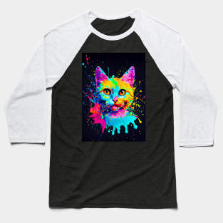 Splatter Paint Cat Baseball T-Shirt